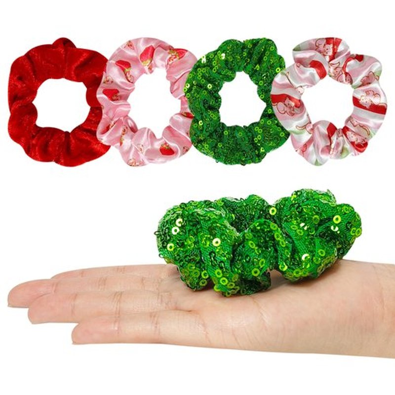 LUV HER Strawberry Shortcake Hair Accessory Set – 5 Pieces: 1 Detangling 9-inch Hairbrush & 4 Scrunchies, Elastic Hair Ties, Ages 3+