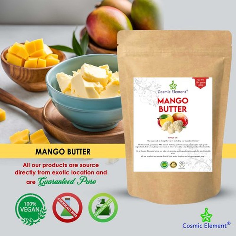 Cosmic Element 100% Pure Organic Mango Butter - Unrefined Raw Mango Butter with Vitamins A, C & E | Antioxidant-Rich Mango Body Butter for Skin & Hair | Shea Butter Substitute for Soap & Lotion - 4oz