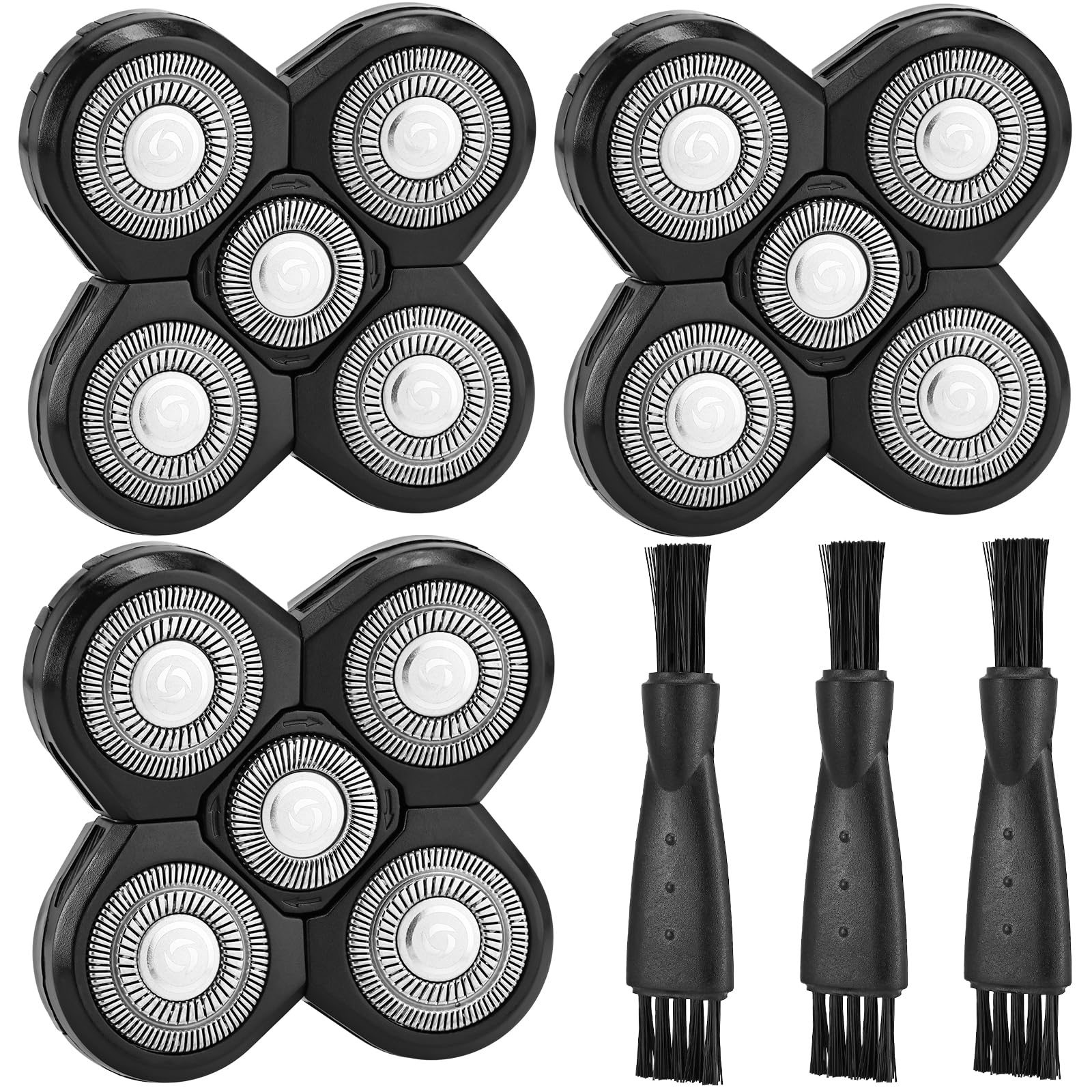 Bald Head Shavers Replacement Blades, BENACES 3 Pack Blades Refills Compatible with Freebird Head Shaver, 5-Blade Razor with Cleaning Brush, Specially Engineered for Bald Men, Face Electric Razor