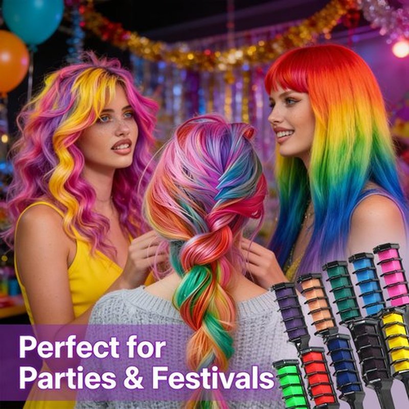 10 Colors Shiny Hair Dye Powder Set - Washable Temporary Hair Color Comb for girls with Brush Applicator, Quick Drying, Perfect for Parties & Events(10 Colors)
