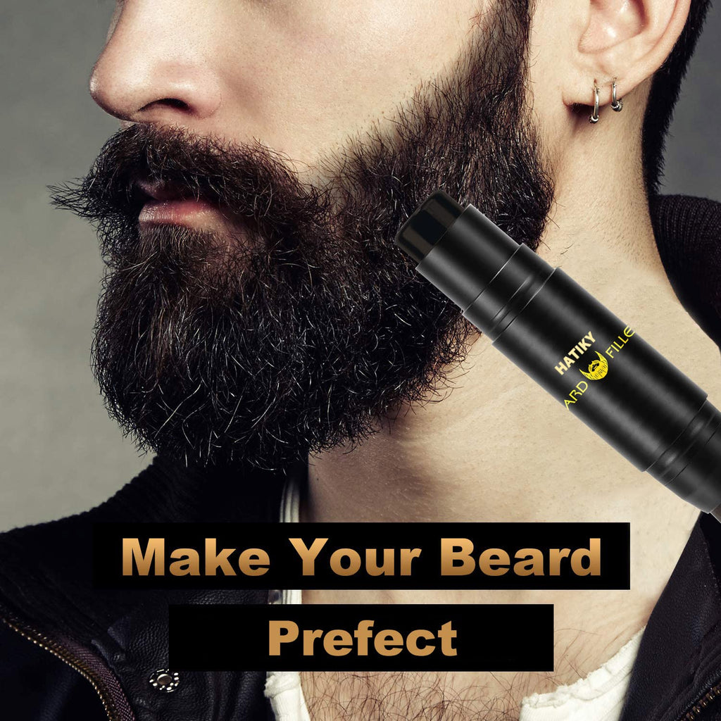 HATIKY Beard Pencil Filler for Men, Cylindrical - Water Proof & Sweat Proof, Long Lasting, Fills Beard Gaps for Natural Look, Easy to Use, with Soft Bristle Brush