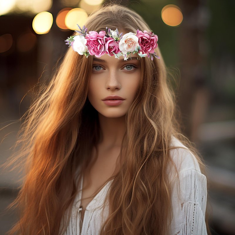 Vivivalue Fairy Floral Crown Flower Headband Woodland Headpiece Hair Wreath Forest Elven Circlet for Women Halloween Renaissance Wedding Bridal Cosplay Prom Photo Props Pink