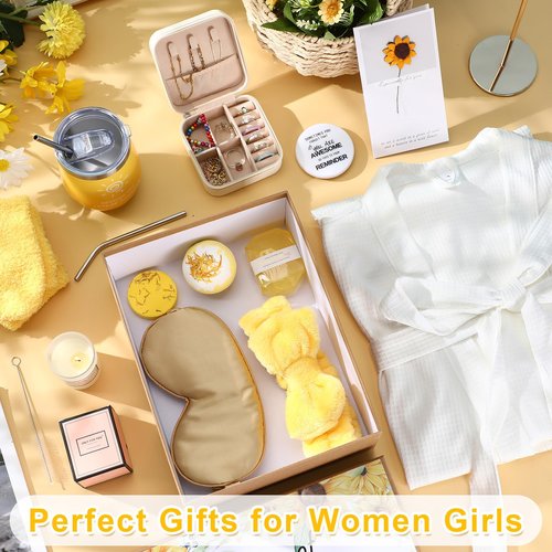 Nuogo 13 Pcs Birthday Gifts for Women Spa Basket Set for Women Mother's Day Gifts Mirrors Socks Steamers Jewelry Case Bath Robe Mom Nurse Girlfriend Wife