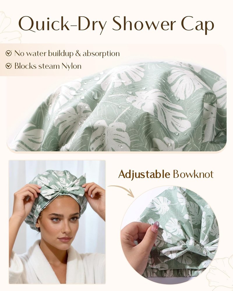 Yanibest Reusable Waterproof Shower Cap - Adjustable Non-Slip Design for Long Hair | Green