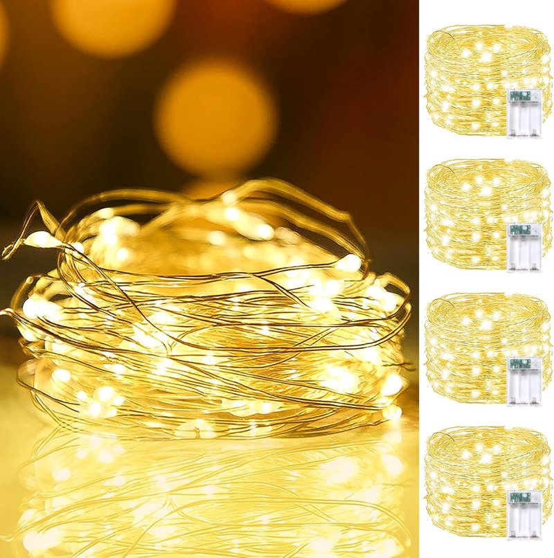 4Pack 80FT 240LED Fairy Lights - Battery Operated String Lights with Remote & Timer | 8 Modes for Indoor/Outdoor Use, Warm White