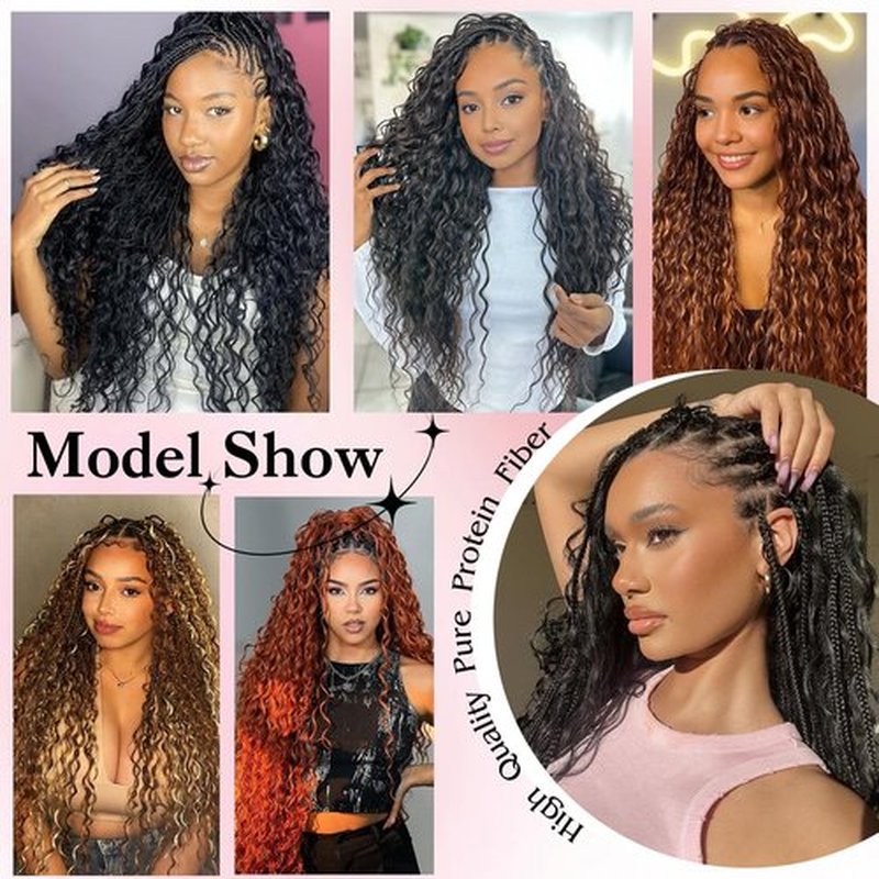 9 Packs Boho Box Braids Crochet Hair 14 Inch Pure Protein Fiber Similar to Human Hair Goddess Box Braids Crochet Hair With Curly Ends Pre Looped Bohemian Braid Hair Extension For Women(14 Inch, 1B)