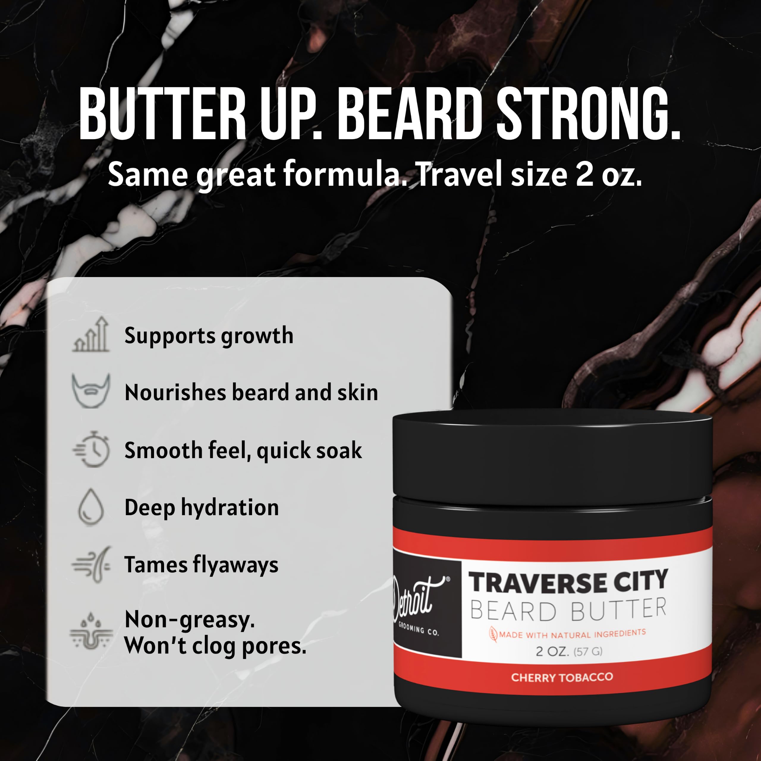 Detroit Grooming Co. Beard Butter for Men - Premium Leave-In Conditioner & Softener with Safflower Oil & Shea Butter - Hydrating Beard Moisturizer for Growth & Thickness - Traverse City, 2oz