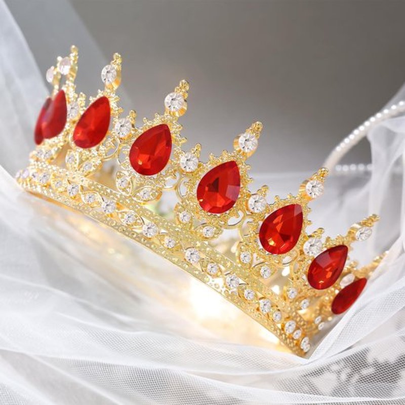 Feltent Red Crown for Women Crystal Tiara and Queen Crown for Women Wedding Headband for Bride Hair Accessories for Costume Birthday Party Cake Decoration Prom