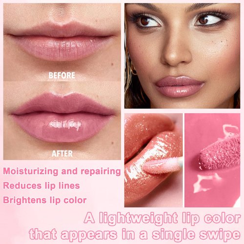 Meilury 6 PCS Hydrating Lip Oil, Big Brush Head Lip Glaze Shiny Transparent Lip Glow Oil, Nourishing & Non-sticky Long Lasting Fresh Clear Smooth Lip Care Plumping Lip Oil (SET B)