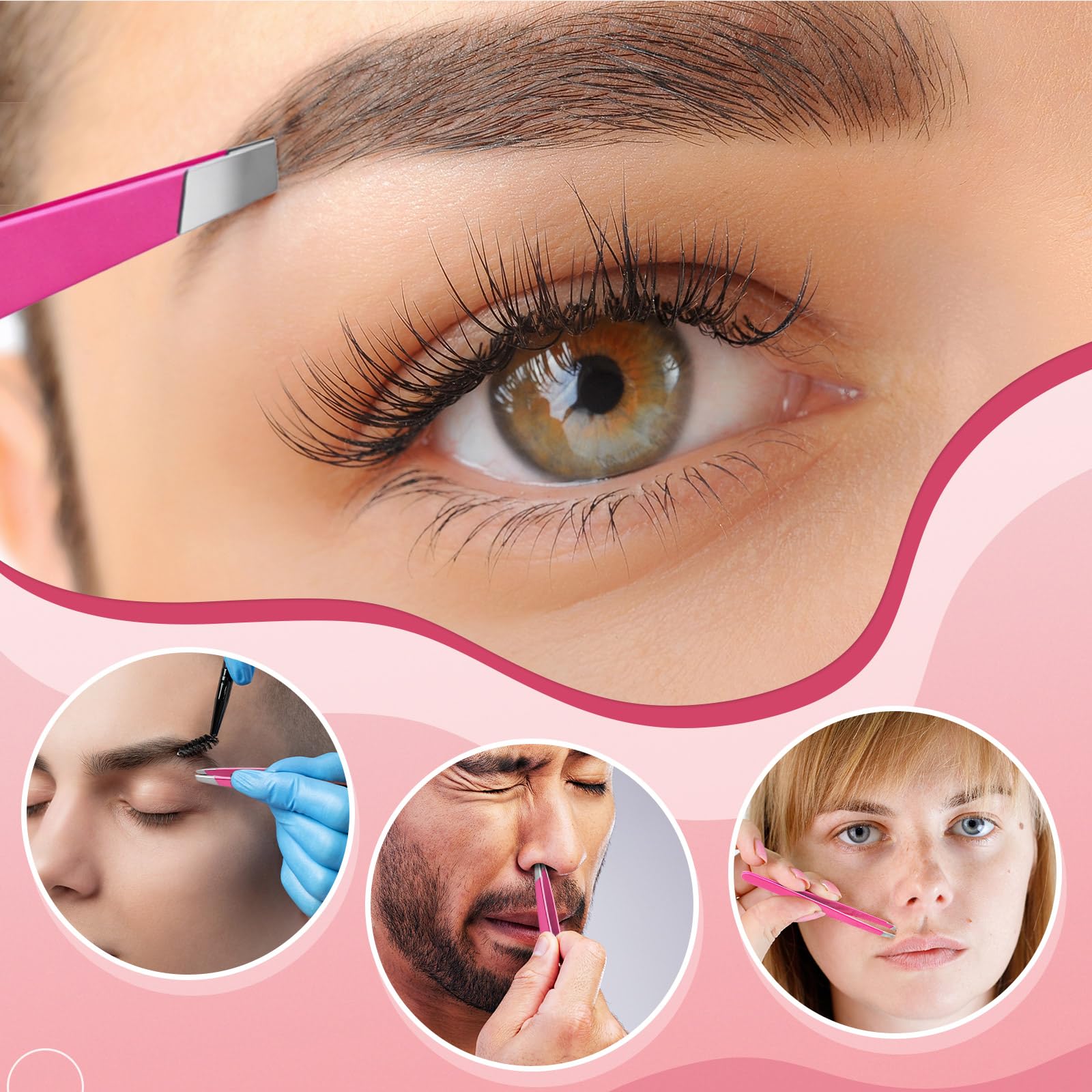 Mudder 24 Pieces Eyebrow Tweezers Bulk Stainless Steel Slanted Tip Precision Tweezers for Facial Hair, Blackhead and Tick Remover, Men and Women Professional(Neon Pink)