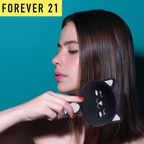 Hairbrush - 1pc Cute Animal Character Hairbrush, Comfort & Control Cushion Hair Brush w/Gentle Bristles, Cushion Base, and Animal Ears (BLACK CAT)