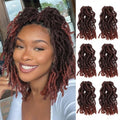 FANCEE Faux Locs Crochet Hair 8 Inches Short Curly Dreadlocks for Black Women Pre Looped Short Wavy Soft Locs Ombre Reddish Brown Crochet Dreads Braiding in Hair Extensions 6 Packs 120 Strands(1B-350)