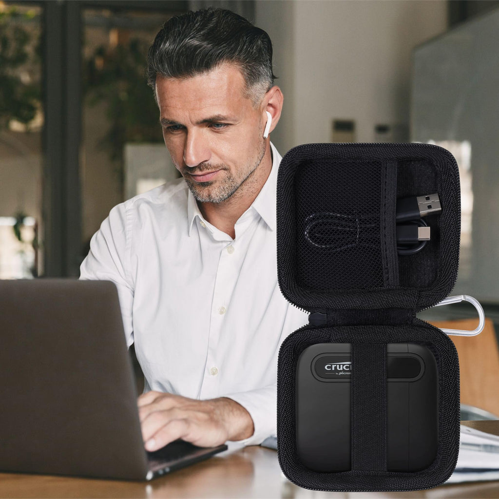 Aenllosi Hard Carrying Case Compatible with Crucial X6 1TB/2TB/4TB/500GB Portable SSD,External External Solid State Drive & USB Cable Organizer(Case Only)
