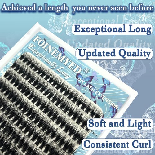 Lash Clusters 10-24mm Extra Long Thick 200D Cluster Eyelash Extensions 200pcs Volume D Curly Wispy Individual Lashes Plant Fibers False Eyelashes DIY Lash Extension for Beginners, by FOINEMYED