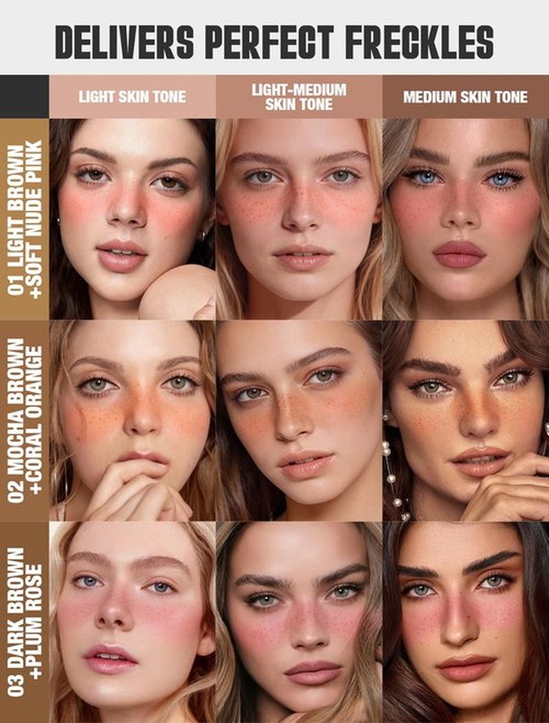 Anglicolor Freckle Pen, 2 in 1 Faux Freckle Stamp with Blush, Quick-drying, Waterproof, Long-Lasting, Natural Sun-Kissed Look for Beach Days Daily No-Makeup Look (01 Light Brown+Soft Nude Pink)