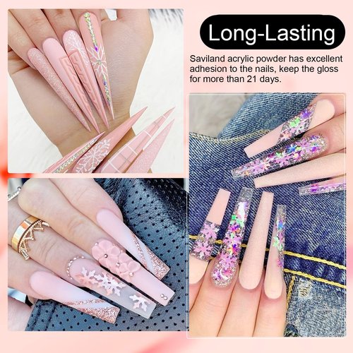 Saviland Nude Acrylic Powder - 1oz Professional Color Acrylic Nail Powder for Acrylic Nails Extension, 3D Nail Art Acrylic Polymer Powder, No Need Nail Lamp