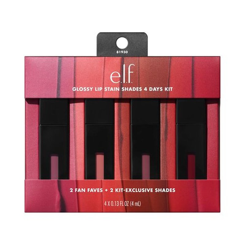 e.l.f. Glossy Lip Stain Kit - Long-Lasting Sheer Color & Gloss Finish | Vegan, Cruelty-Free, 4 Shades