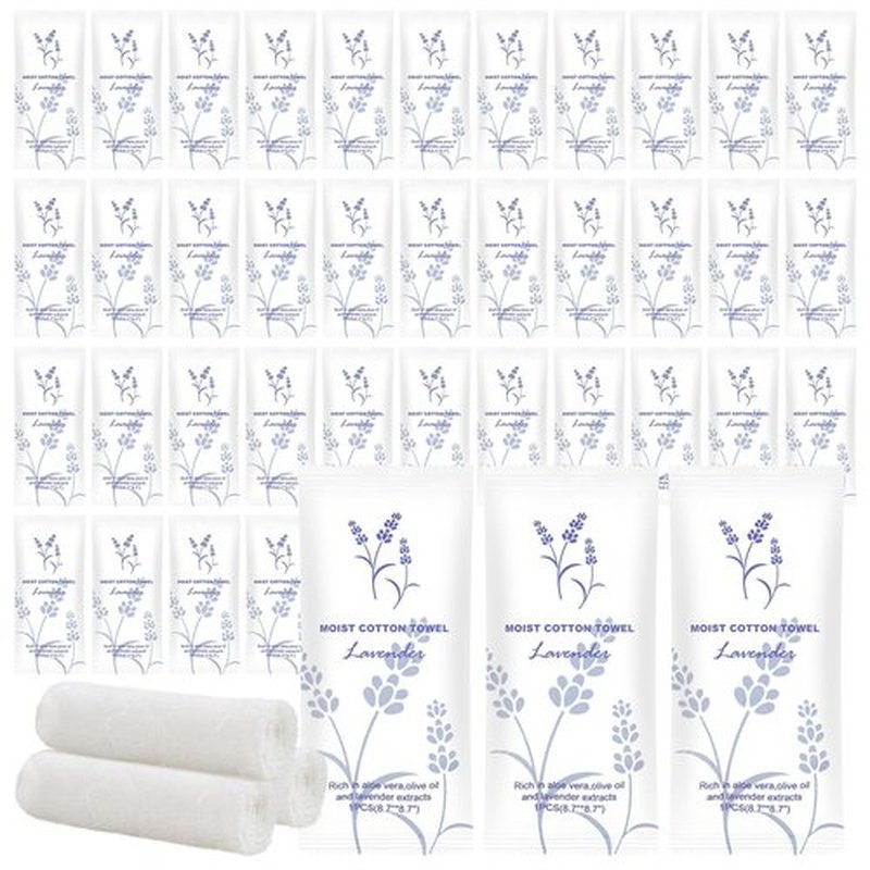 Moist Cotton Towel Bulk Moist Towelettes Individually Wrapped,White Towel Services,Refreshment Pre Moistened Towels for Dentist Travel Sport Party Hotel 100,Lavender