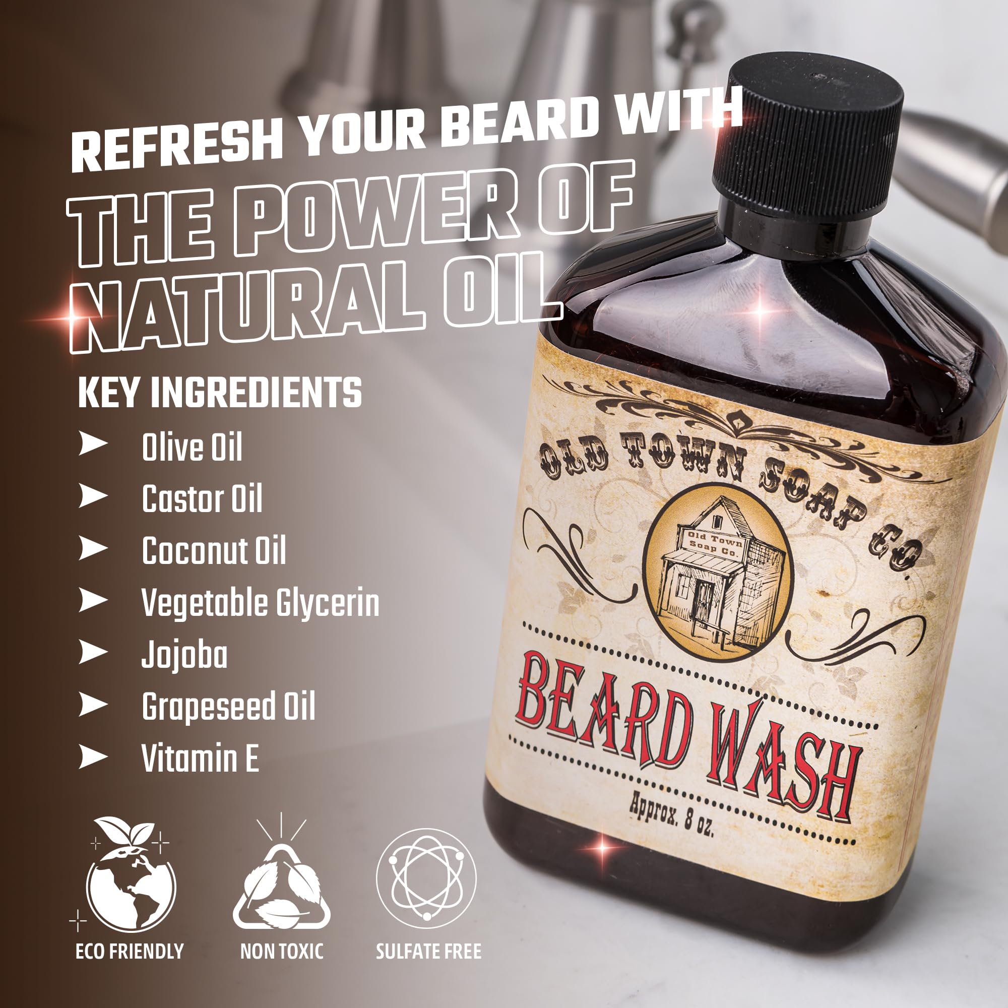 Old Town Soap Co. Beard Wash - Cleansing and Styling Beard Face Wash For Men (8oz)