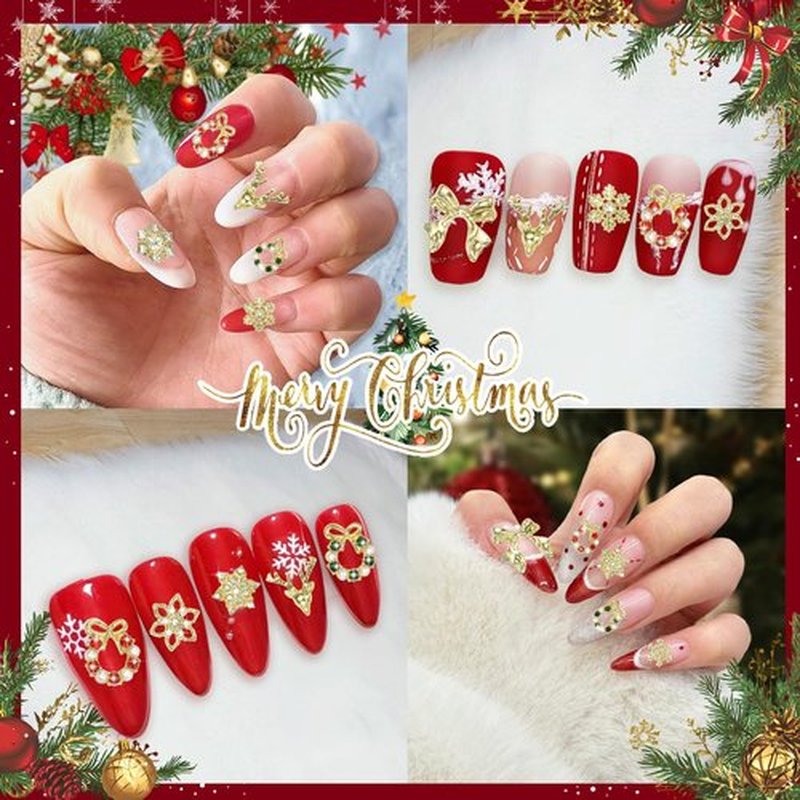 54 Pcs Gold Christmas Nail Charms, 3D Alloy Snowflake Nail Charms Rhinestones, Cute Christmas Elk Bow Nails Charm for Xmas DIY Nails Supplies
