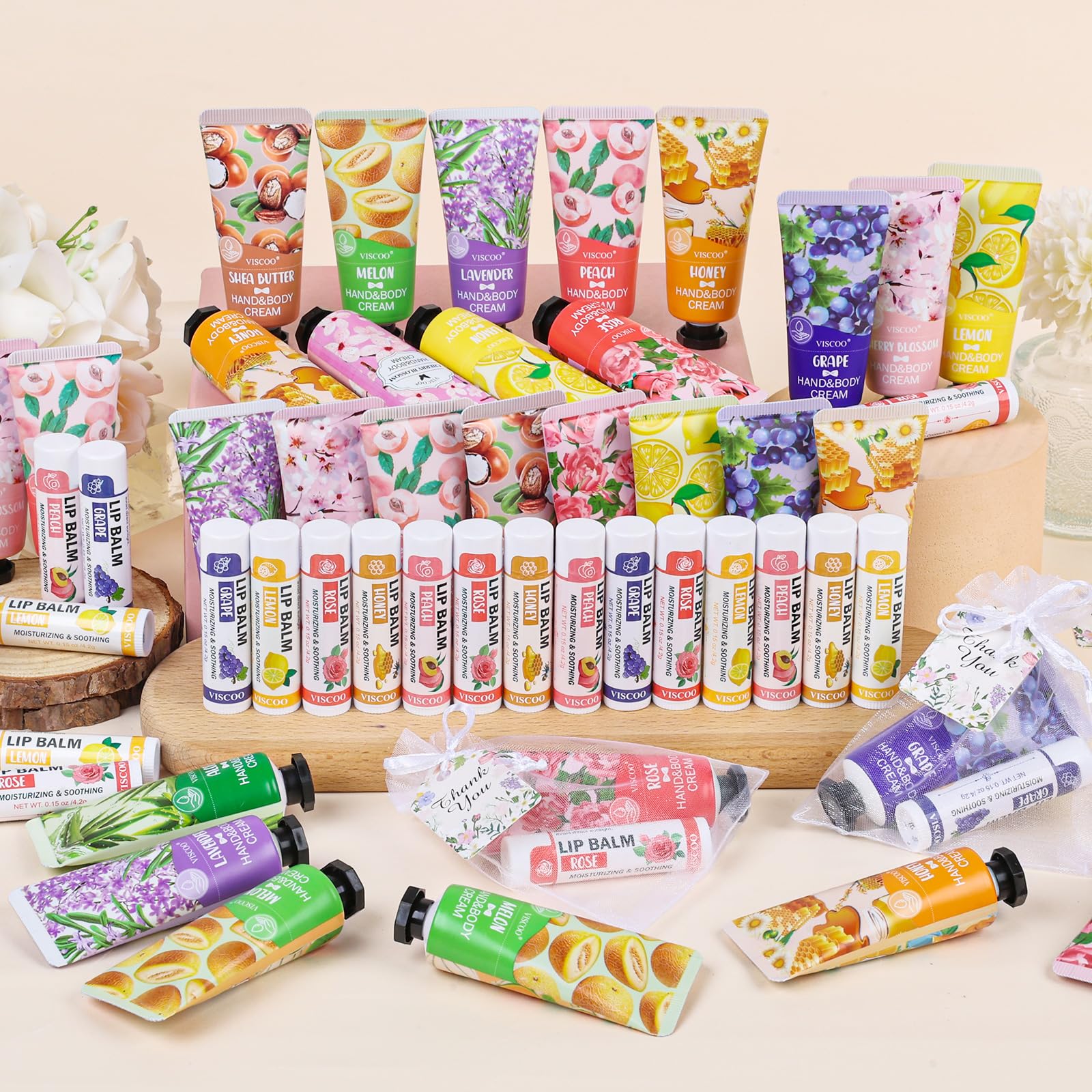 VISCOO 80 Pack Bulk Lip Balm and Hand Cream Set, Teacher Appreciation Gifts/Graduation Gifts, Nurses Week Gift, Thank You Bridal Wedding Favors for Guests, Small Gift for Women Birthday
