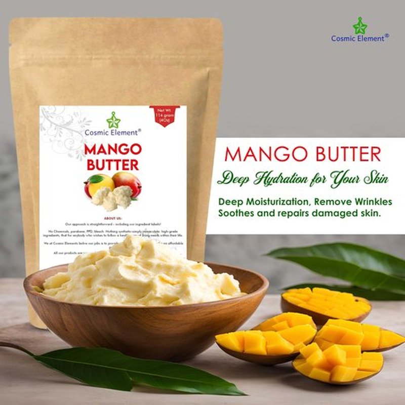 Cosmic Element 100% Pure Organic Mango Butter - Unrefined Raw Mango Butter with Vitamins A, C & E | Antioxidant-Rich Mango Body Butter for Skin & Hair | Shea Butter Substitute for Soap & Lotion - 4oz