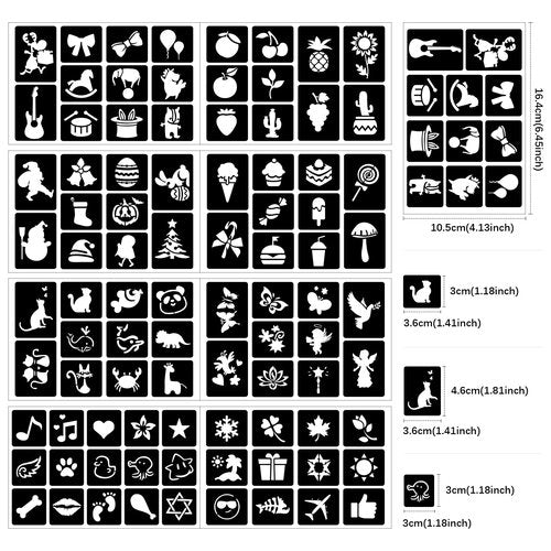 Temporary Tattoo Stencils, Eleanore's Diary Glitter Tattoo Templates for Kids Girls Face Body Art Tattooing, 16 Sheets 167 Original Designs Removable Tattoo Stickers for Party Rainy Days Easter