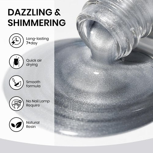 SUPWEE Silver Metallic Nail Polish Quick Dry Mirror Nail Polish Non Gel High Glossy Nail Lacquer Air Dry Chrome Nails Polishes Oil-based Holo Fingernail and Toenail