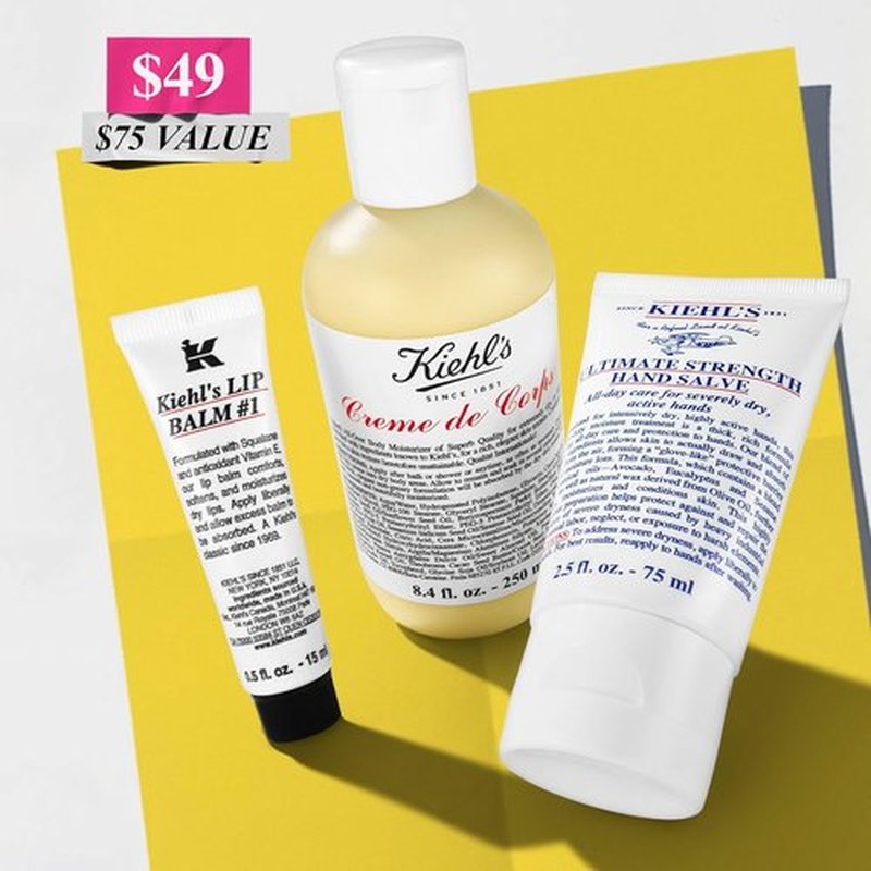 Kiehl's Body Care Routine Gift Set - Moisturizing Hand Lotion, Body Cream & Lip Balm for Dry Skin