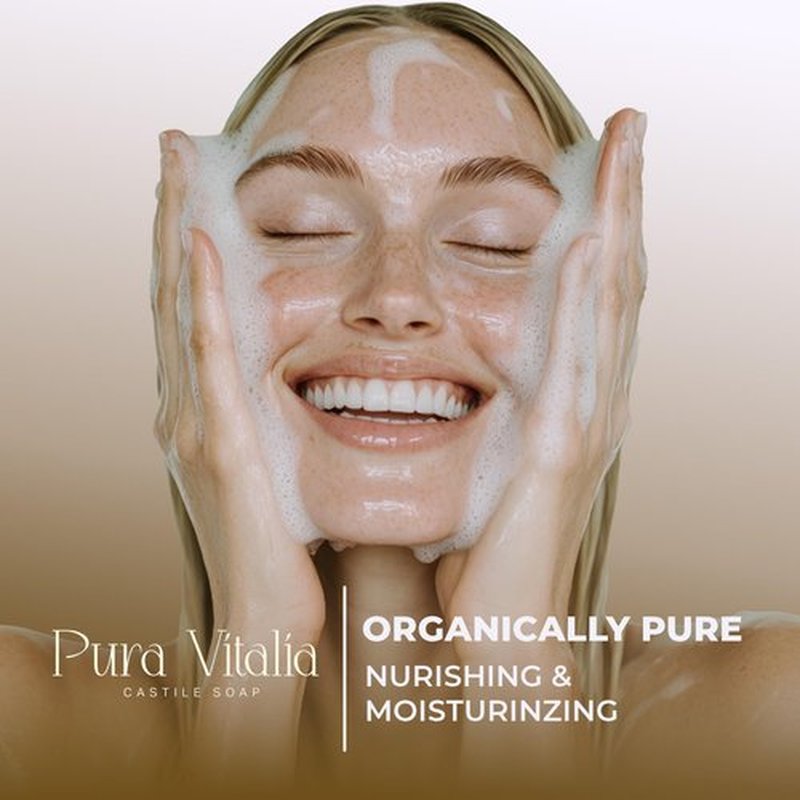 Pura Vitalia Lavender Organic Castile Soap | Body Wash & Cleanser for Face & Hands | Biodegradable, Eco-Friendly, Palm Oil Free, Vegan & Gentle | Made with 6 Natural Ingredients - 16 oz