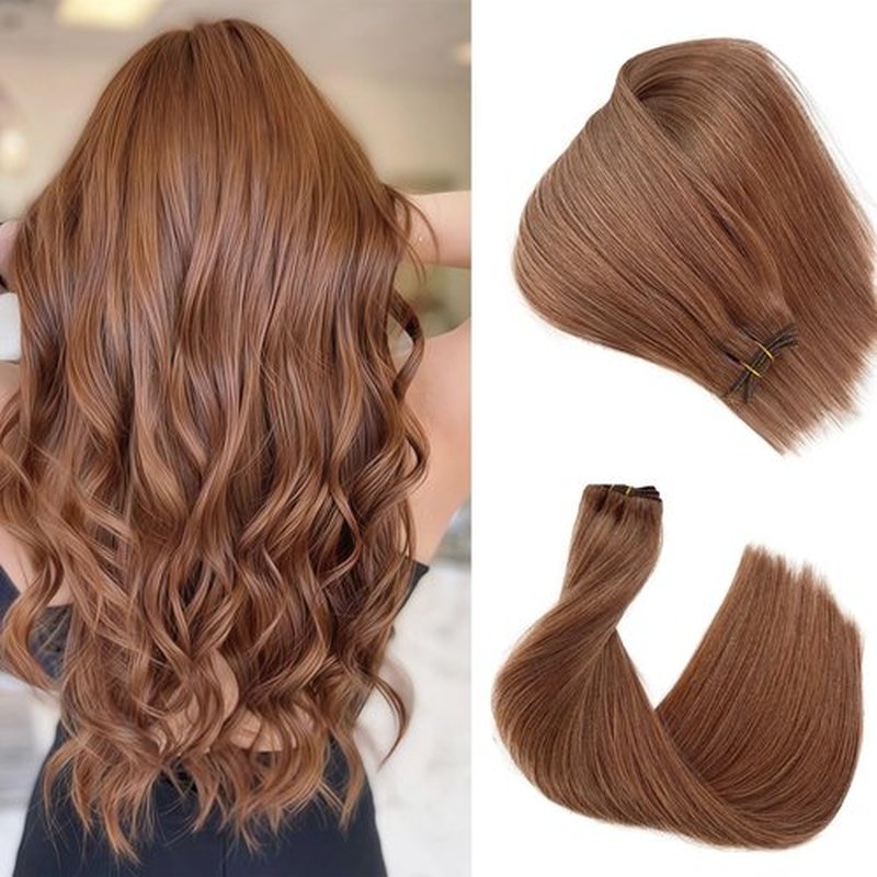 Auburn Weft Hair Extensions Sew in Human Hair Wefts for Women, 18 Inch 100G Silky Straight #30 Auburn Brown Bundle Double Weft Hand Tied Sew in Extensions Real Human Hair Weave