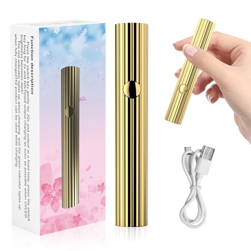 ShynyShy Mini UV Light for Gel Nails, Small Nail Cure Light, Flash Cure Lamp for Gel Nails, LED Nail Lamp for Polish, Manicure USB Manicure Dryer for Fast Curing at Salon Home DIY (Gold)