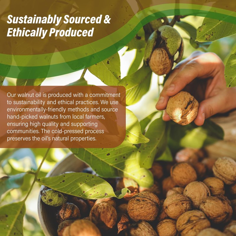 Walnut Oil 8 fl. oz. - Cold Pressed 100% Pure Natural - Skin, Body, Face, and Hair Growth Moisturizer. Great For Creams, Lotions, Lip balm and Soap Making.