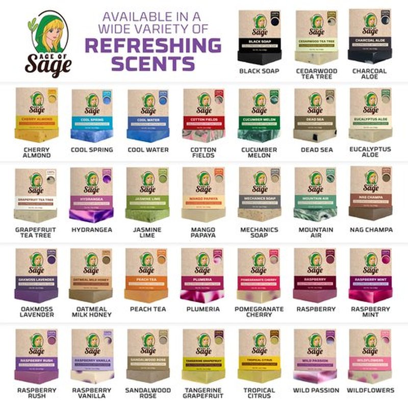 Age of Sage Natural Bar Soap Gift Set for Women Vegan Bath H made Cold Process Artisan with Essential Oil, Aromatic All Moisturizing Wash Soaps, Fragrant Victorian Scent (4 Pack) 1 Count (Pack of 4)