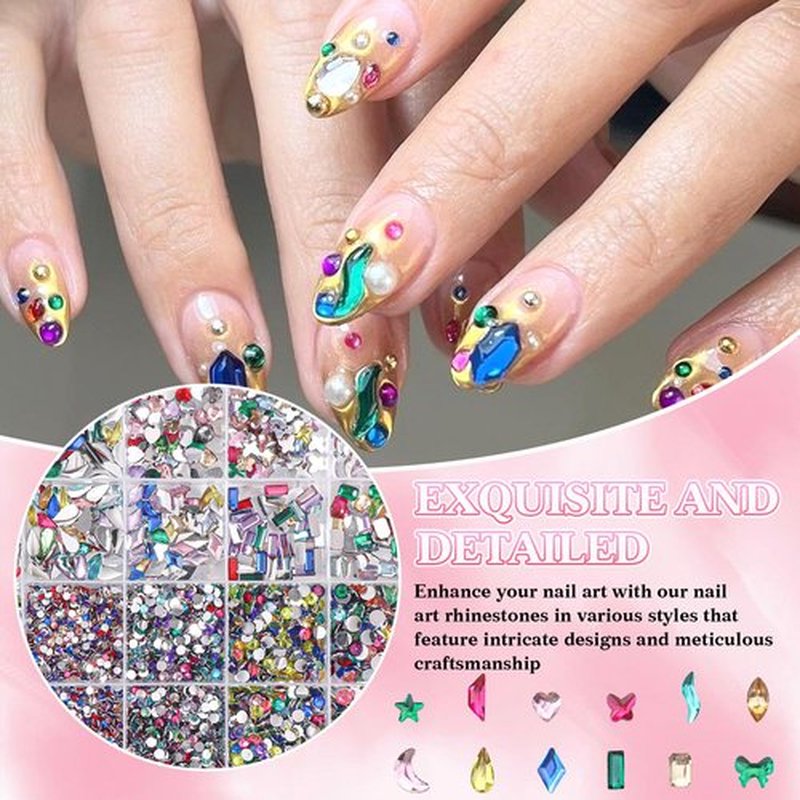 24 Grids Color Resin Rhinestones for Crafting, Color Nail Art Rhinestones, Multi Shapes Sizes Bedazzling Gems Rhinestones for DIY Crafts Clothing Tumblers Shoes Fabric Nail Art