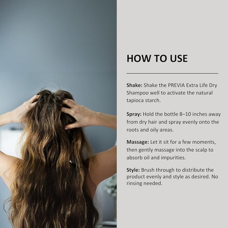 PREVIA Extra Life Dry Shampoo - Instant Scalp Refresh with Natural Tapioca Starch | 6.76 oz