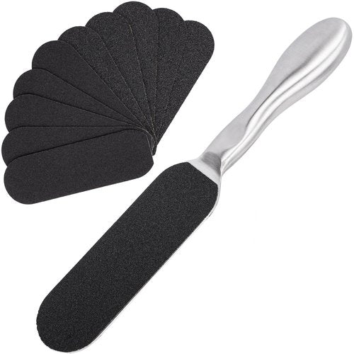 Biutee Foot File for Dead Skin Pedicure Foot Files Callus Remover Professional Sandpaper Pedicure Tools Reusable Stainless Steel Double Sided Foot Rasp Foot Scrubber Pedicure with 12 Replaceable Pads