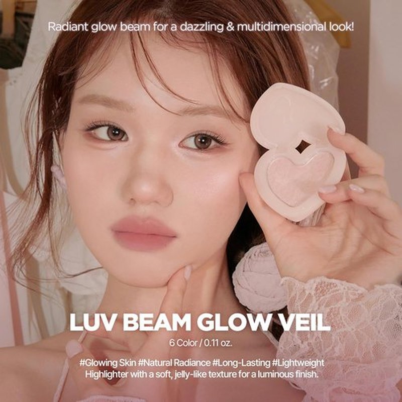 Lilybyred Luv Beam Glow Veil - Korean Heart-Shaped Highlighter for Radiant Glow, 0.11 oz (03 Sugar Beam)