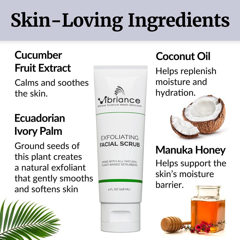 Vibriance Ultra-Gentle Face Scrub, 4 fl oz - Exfoliating Facial Wash Unclogs Pores - Sulfate and Paraben-Free Exfoliator For All Skin Types - Made with Natural Ingredients