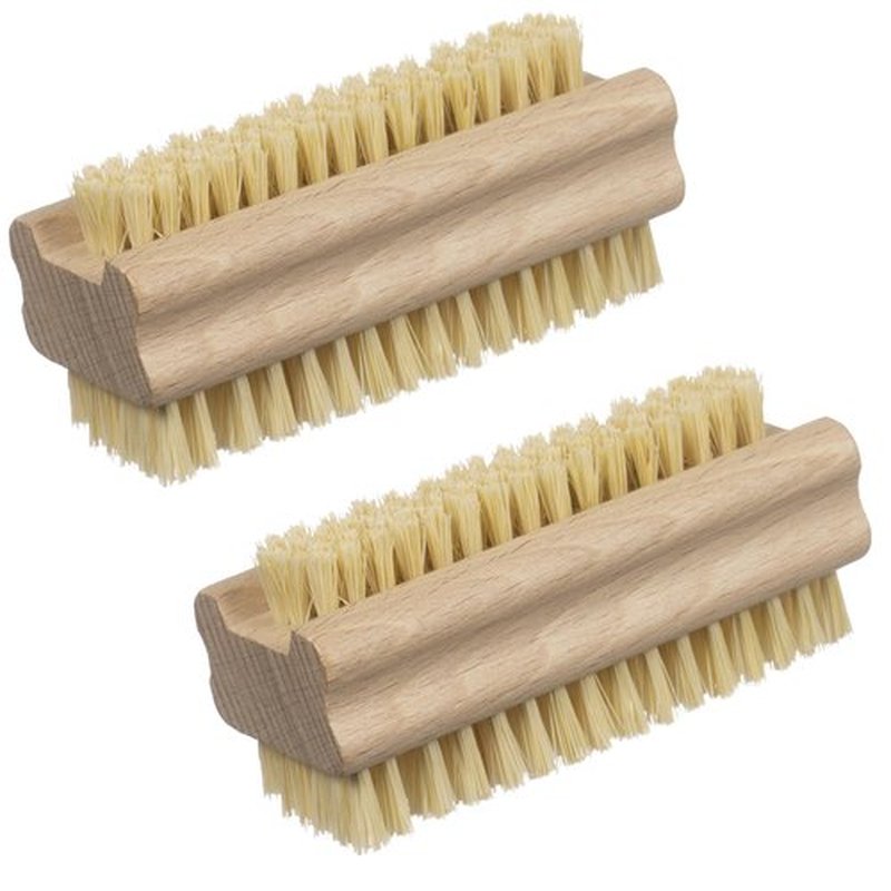 Konex Non-Slip Wooden Two-sided Hand and Nail Brush with Tampico Fiber Bristle. Fingernail brush with Beechwood body and Plant Based Fibers (Pack of 2)