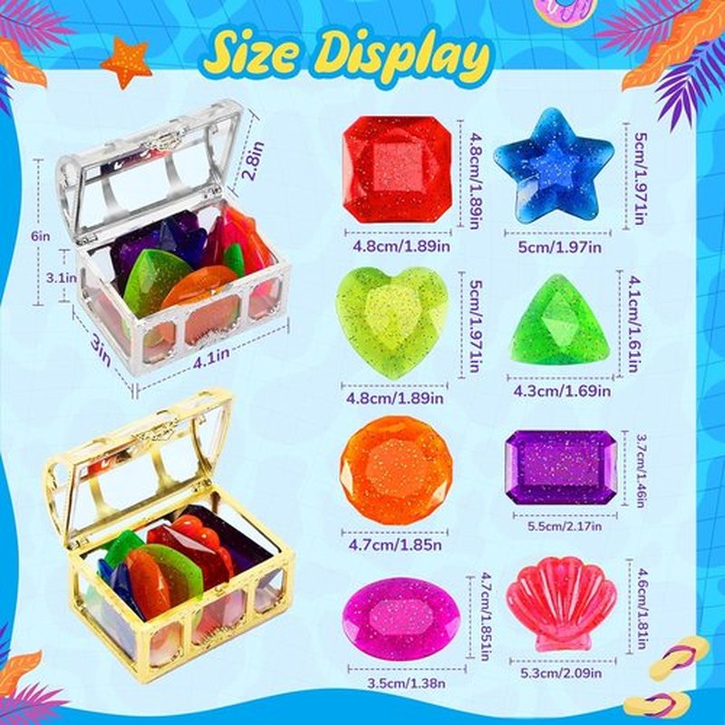 MARFOREVER 18 Pcs Diving Gem Pool Toys - Colorful Sinking Crystals with 2 Treasure Chests for Summer Fun