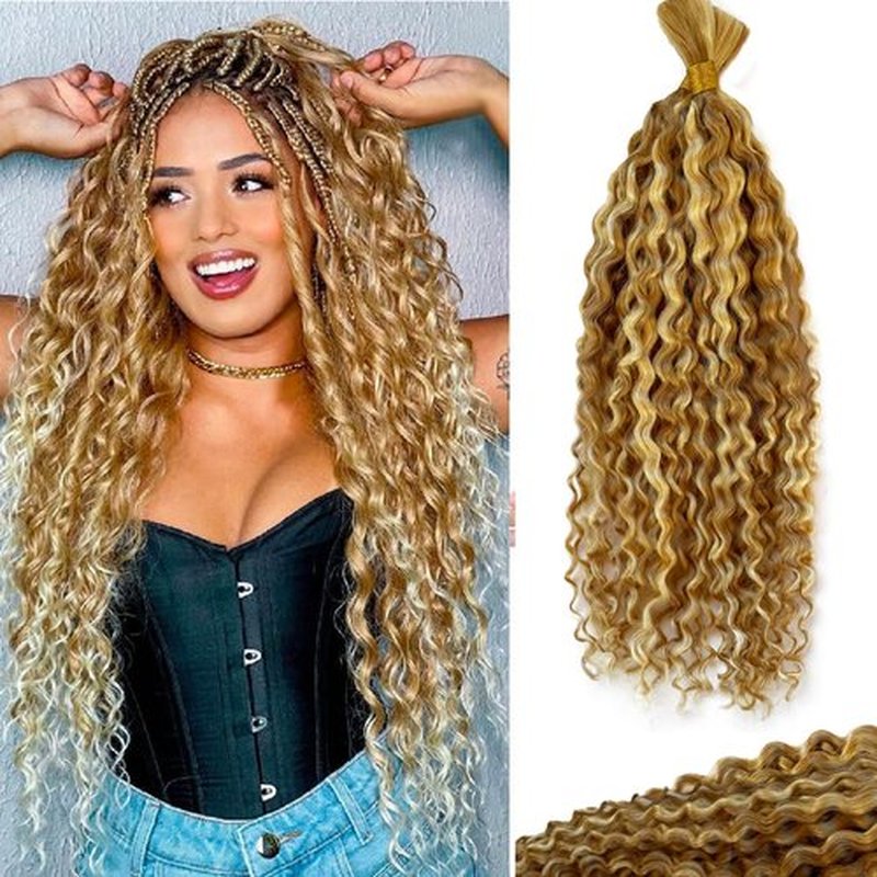 27P613 Human Braiding Hair Water Wave for Boho Braids Ombre Strawberry Blonde to Bleach Blonde Highlight 16inch Bulk Human Hair for Braiding Curly Hair Extensions 100g 2 Bundles No Weft Micro