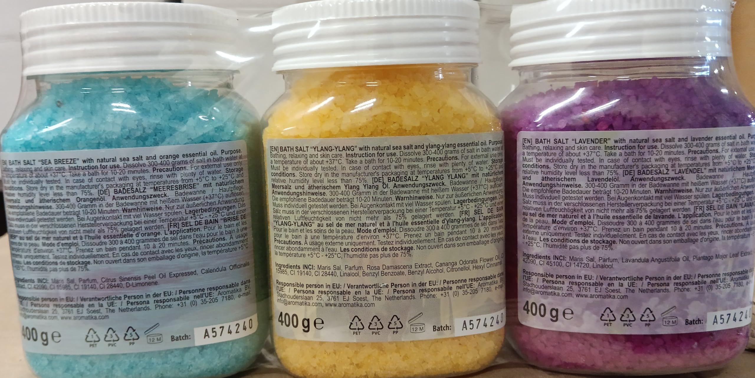 Bath Salts Set 42 Oz - Lavender - Sea Breeze - Ylang-Ylang - 100% Natural Essential Oil - Bathing - Body Care - Beauty - Relaxation - Spa