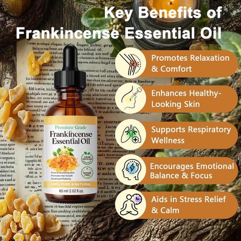 Shuangjia Frankincense Resin Oil for Face 2.02 fl.oz, Reduces Fine Lines & Wrinkles, Soothes & Repairs Skin, Deep Hydration for Body, Anti-Aging Serum Frankincense Skin Essential Oil Wrinkle