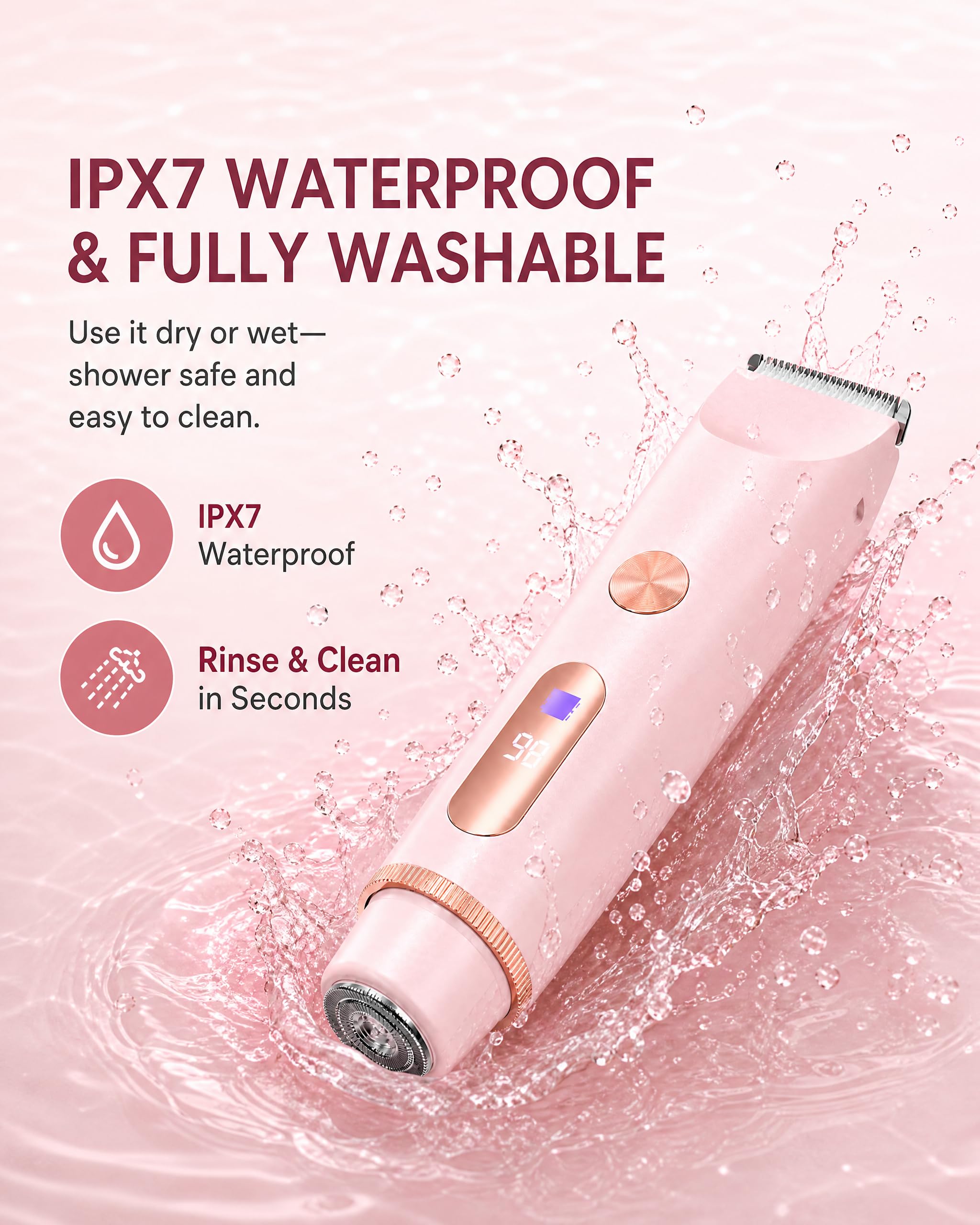 AiooTisu Painless Bikini Trimmer for Women - 2-in-1 Electric Shaver for Sensitive Skin, No Nick No Cut, Waterproof & Rechargeable, Dual Head Razor for Bikini, Face & Body