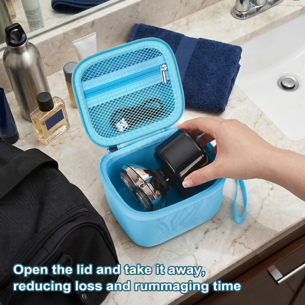 Case for Skull Shaver Electric Pitbull Pro Razor, Hard Travel Rotary Men Head Shavers Beard Trimmer Storage Carrying Box with Zipper Mesh Pocket for Men's Gold Pro Mustache Grooming Kit-Only (Blue)