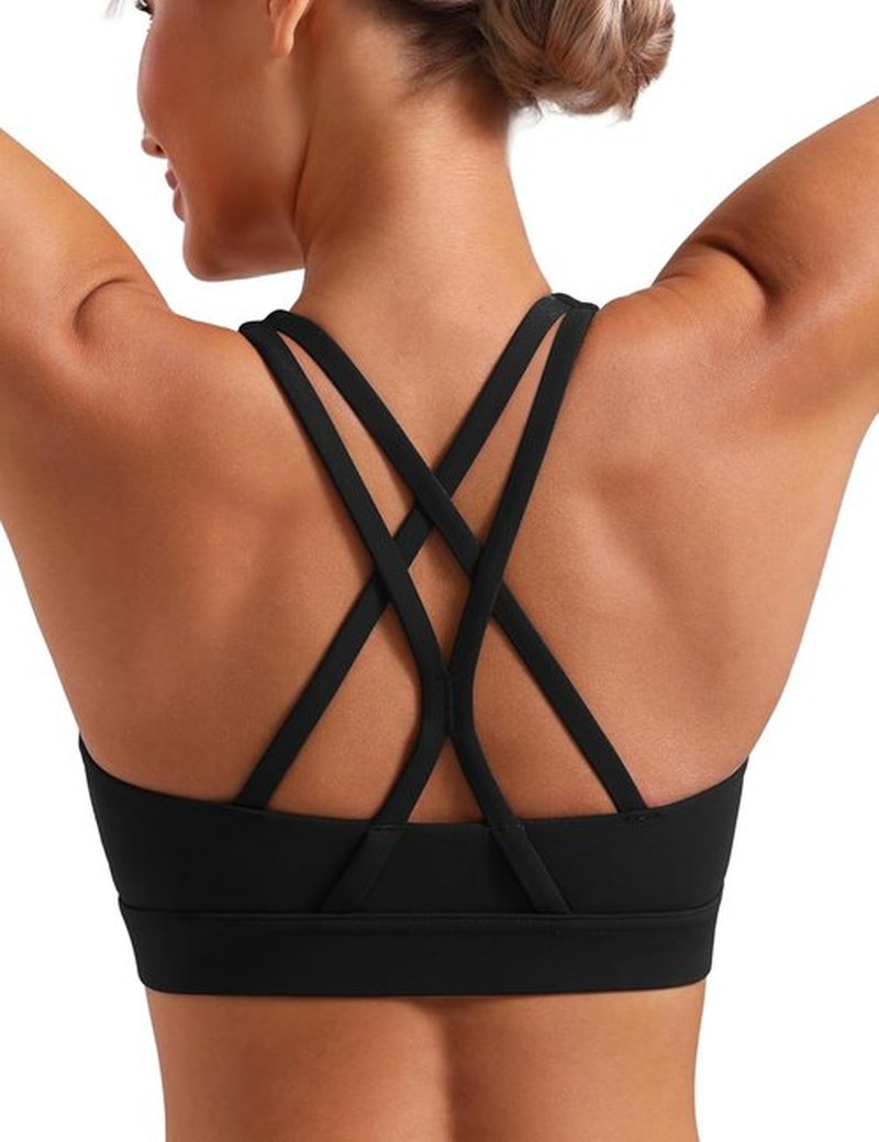 POSHDIVAH Women's Mid-Impact Sports Bra - Removable Padding & Criss Cross Back for Yoga, Running, Gym