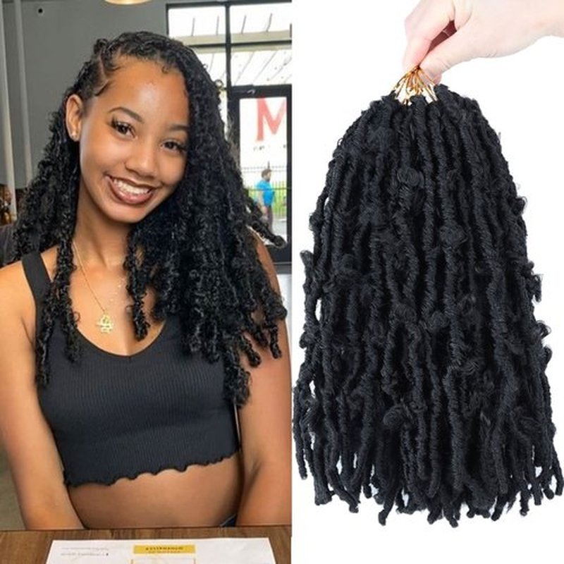 6 Packs 12 Inch Butterfly Faux Locs Crochet Hair for Black Women Distressed Faux Locs Pre looped Pre-twisted Braids (12 inch 6 pack, 1b)