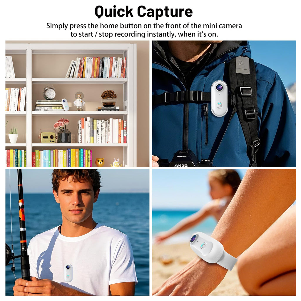 4K Mini WiFi Action POV Camera 128GB Thumb Portable Body Cam Wearable Video Recorder with IPX7 Waterproof Camcorder, Helmet Mount, Magnetic,Pocket Sport DV for Bike Cycling, Pet, Vlogging(White)