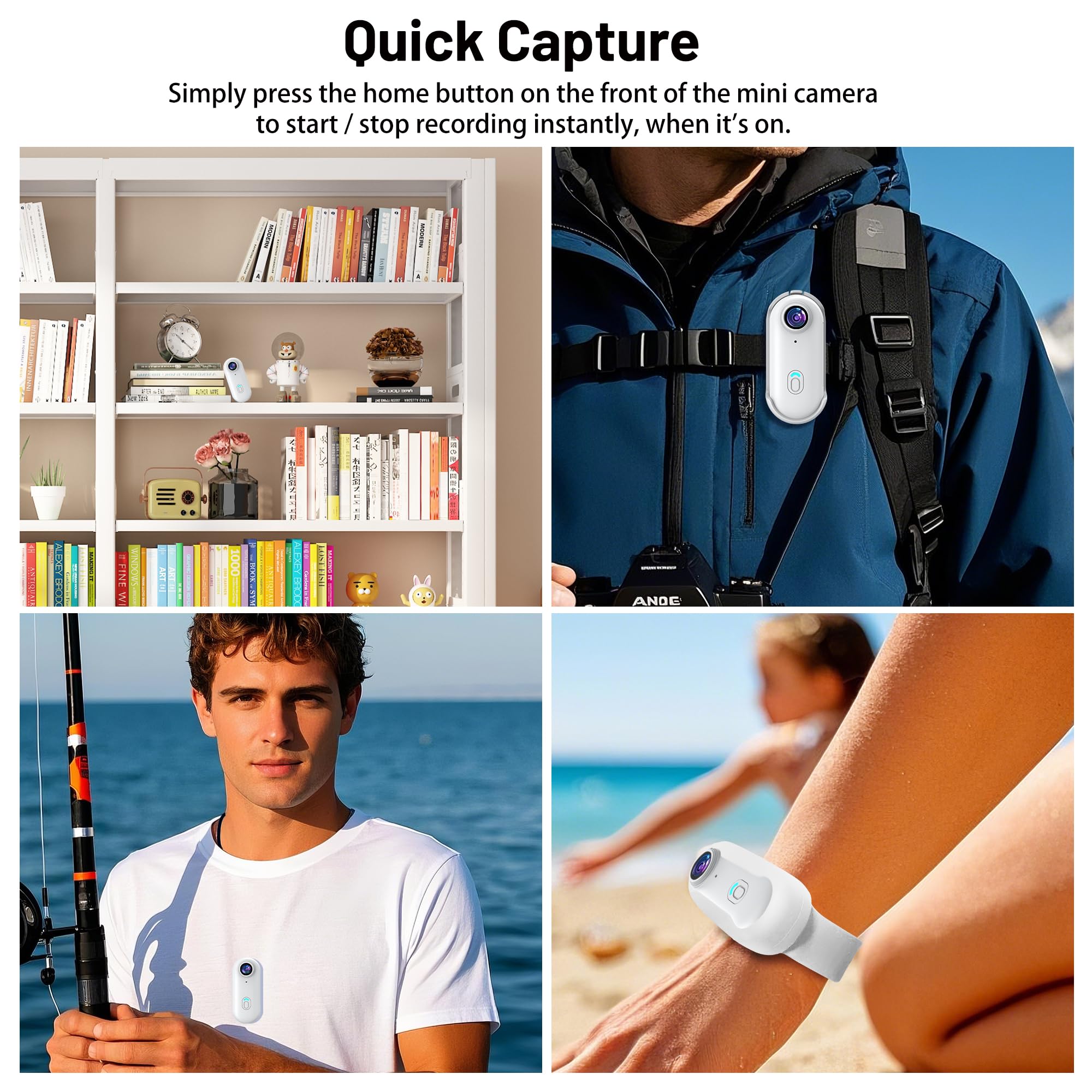 4K Mini WiFi Action POV Camera 128GB Thumb Portable Body Cam Wearable Video Recorder with IPX7 Waterproof Camcorder, Helmet Mount, Magnetic,Pocket Sport DV for Bike Cycling, Pet, Vlogging(White)